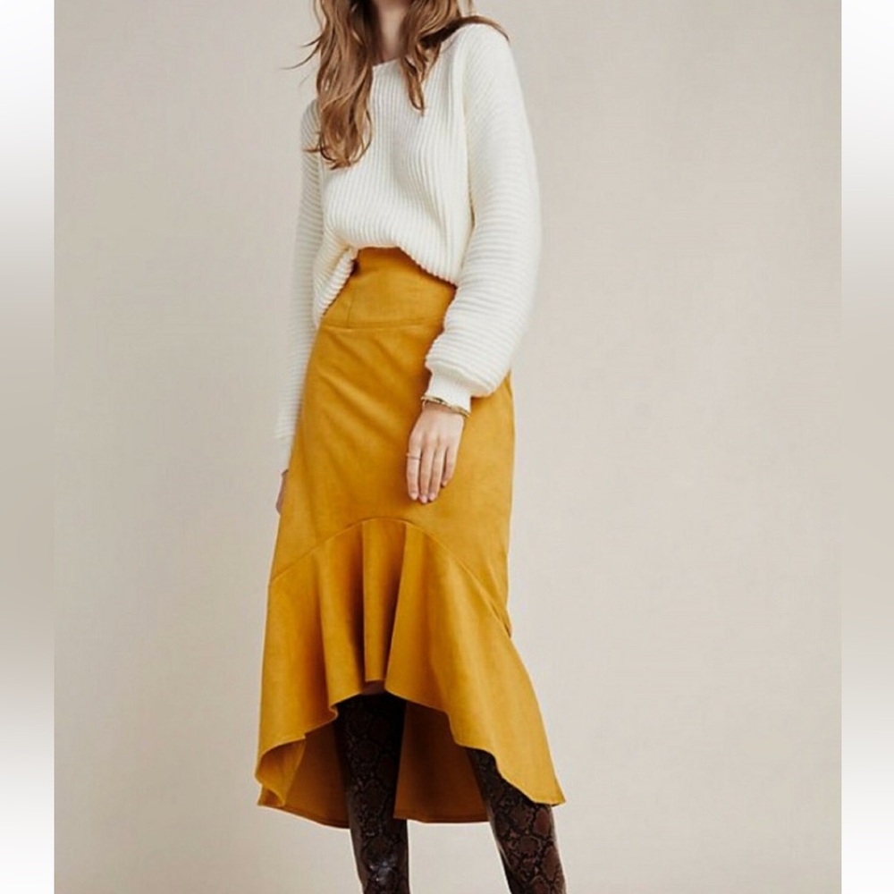 Anthropologie Maeve Cosima Flounced Midi Skirt